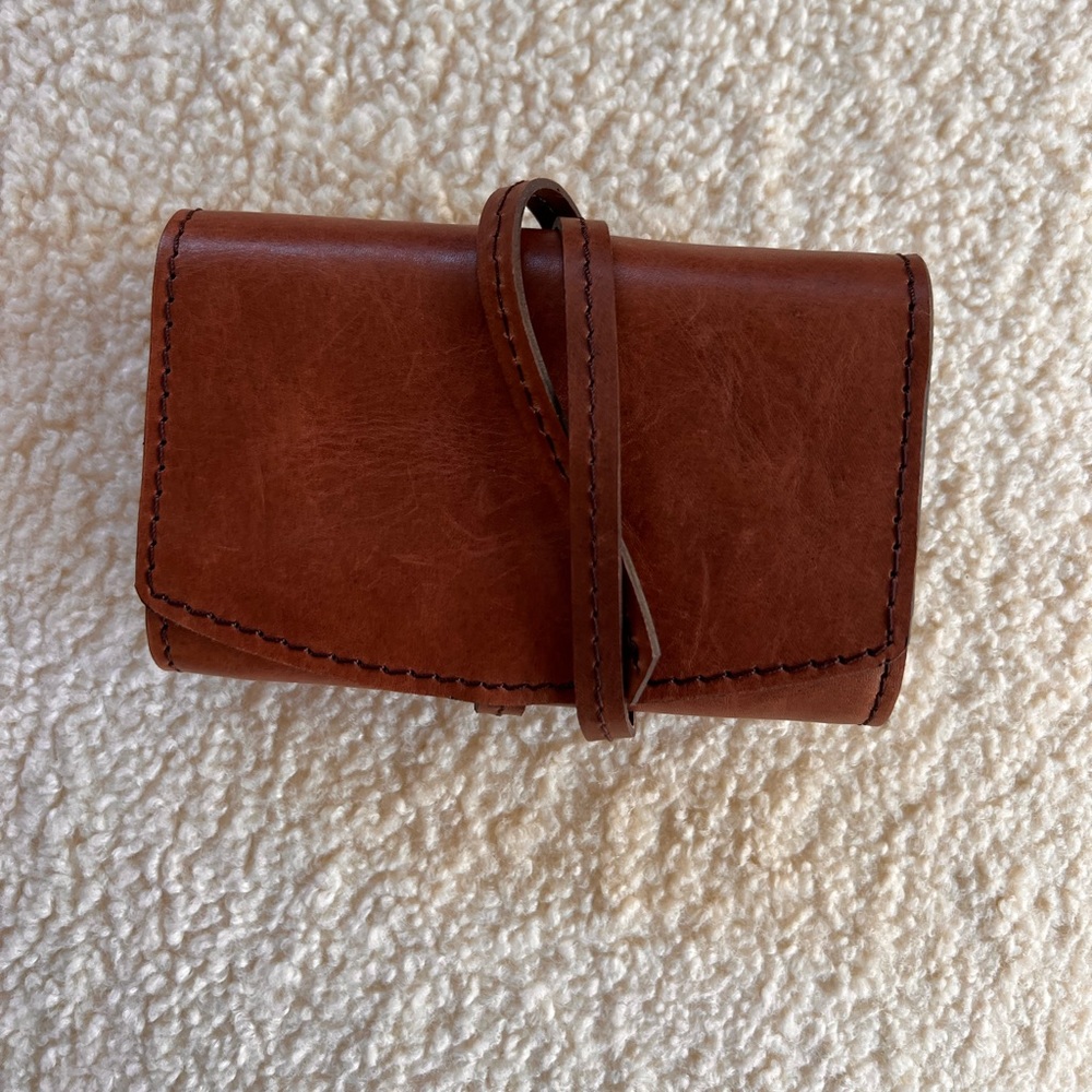 NWOT Brown leather wrap cord storage wallet